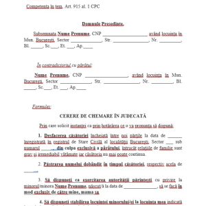 Model cerere divorț pentru infidelitate