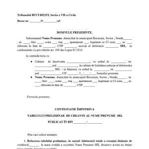 Contestație Tabel Preliminar