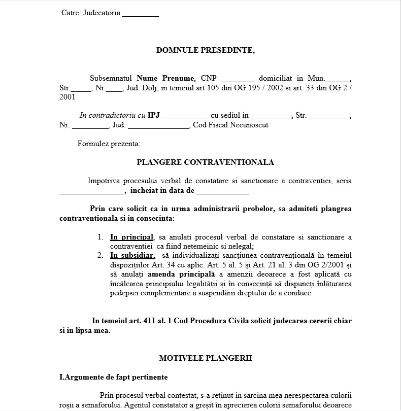 Plangere Contravențională-Trecerea pe Rosu